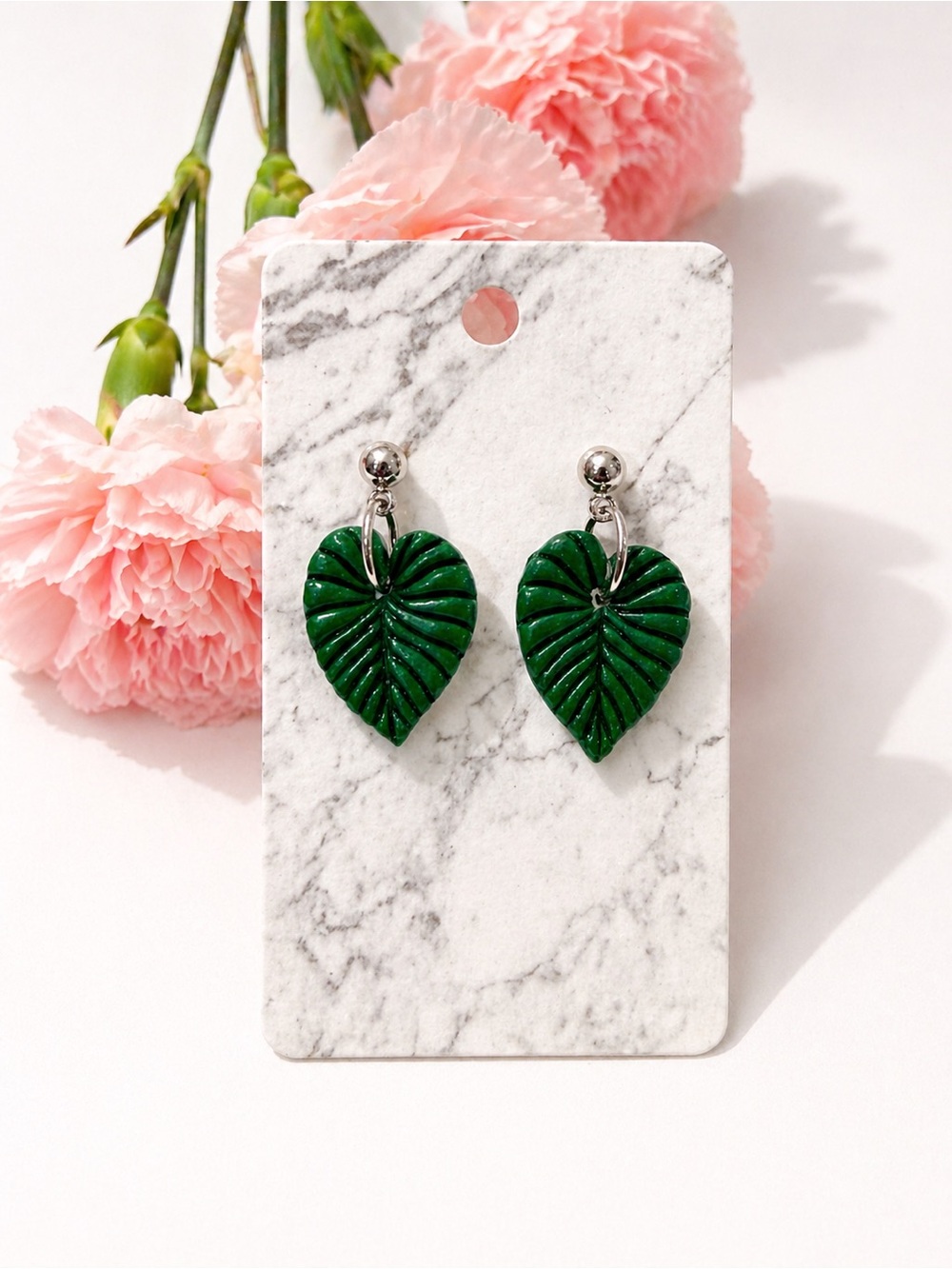 Green Leaf Drop Clay Earrings - Women's Jewelry